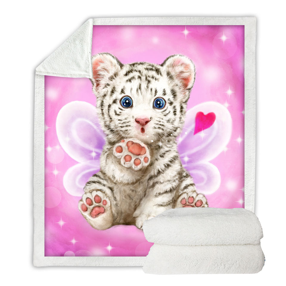 Throwing a Kiss Adorable White Tiger Cub Fairy Sherpa Blanket