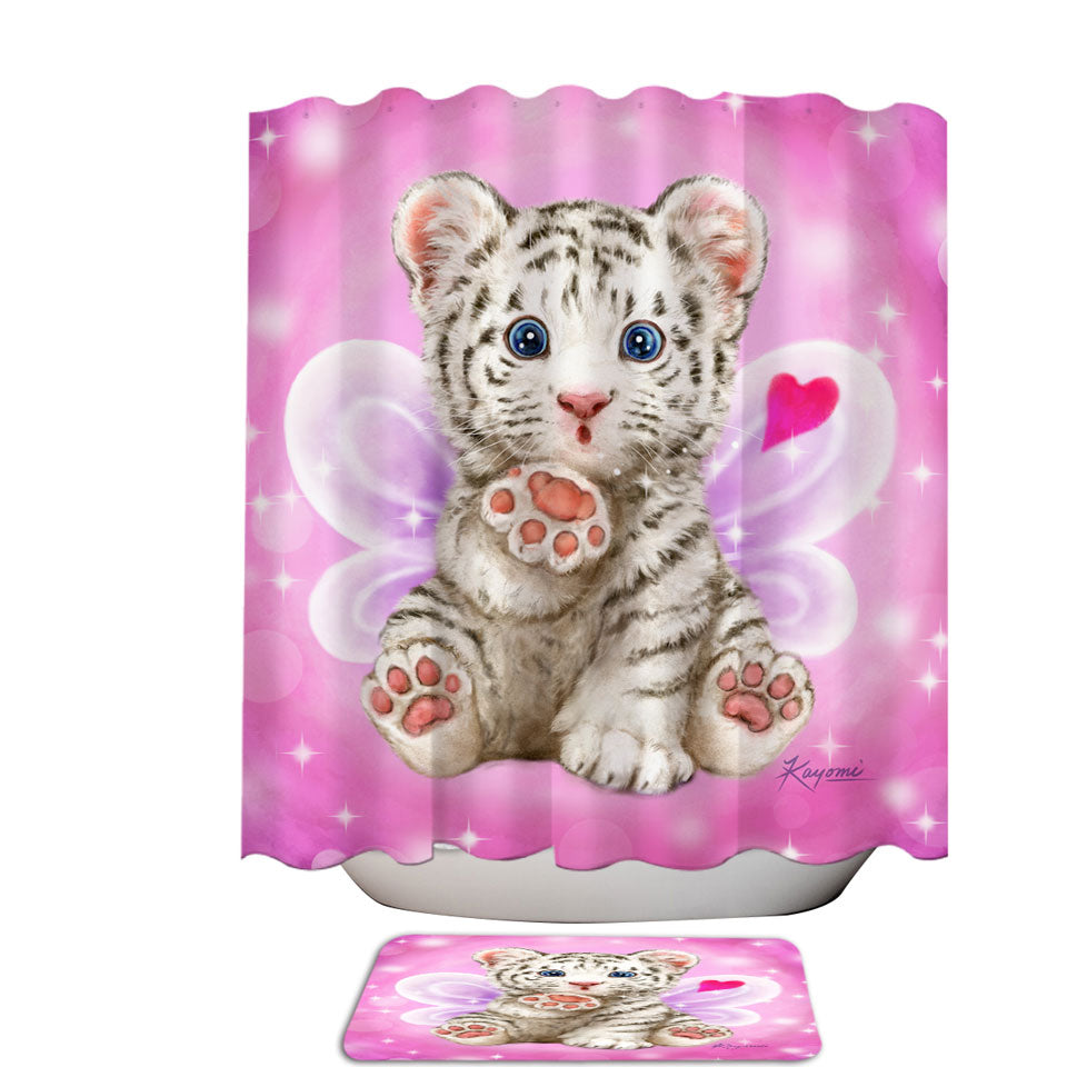 Throwing a Kiss Adorable White Tiger Cub Fairy Shower Curtain