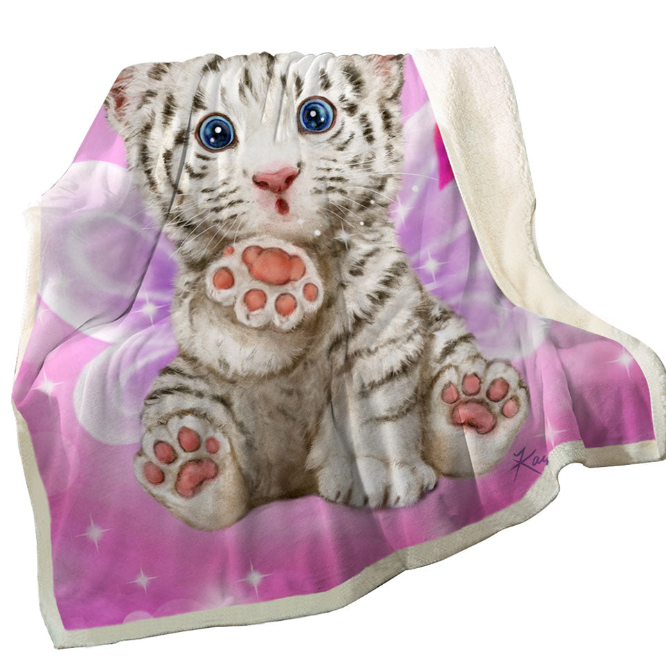 Throwing a Kiss Adorable White Tiger Cub Fairy Throws