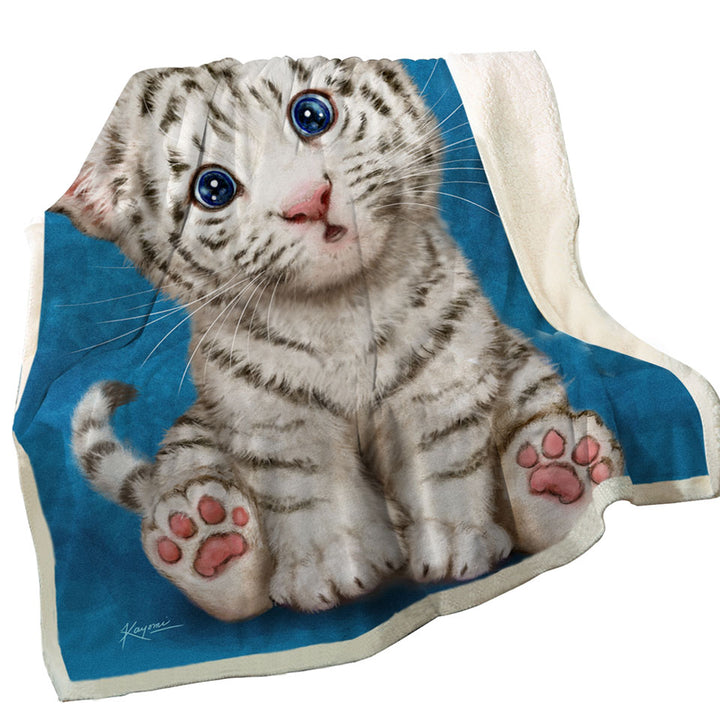 Throws for Kids Design Baby Blue Eyes White Tiger Cub