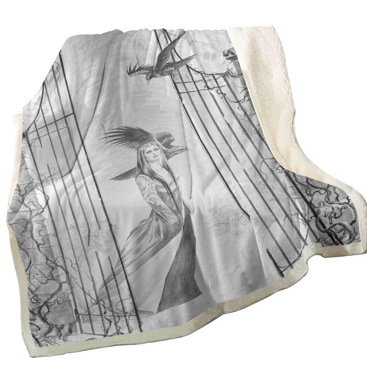 Throws with Black and White Art Drawing Beauty in Castle