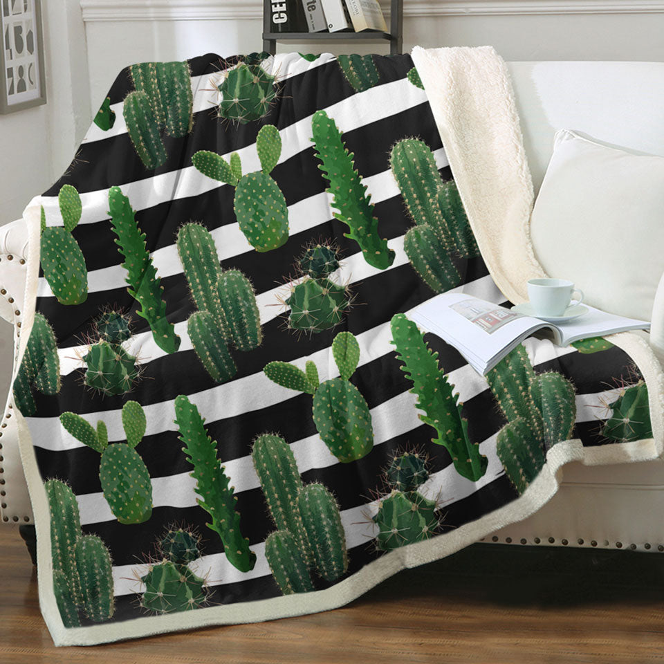 Throws with Cactus over Black and White Stripes