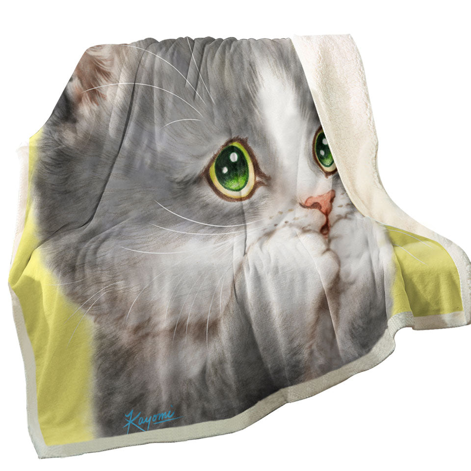Throws with Cat Prints Adorable Grey Kitten over Yellow