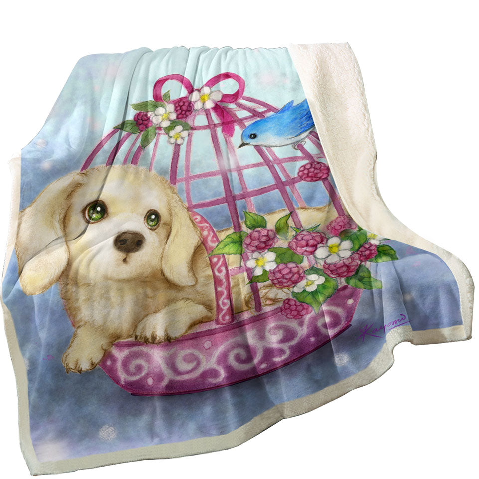 Throws with Dogs Art Cute Dachshund in Bird Cage
