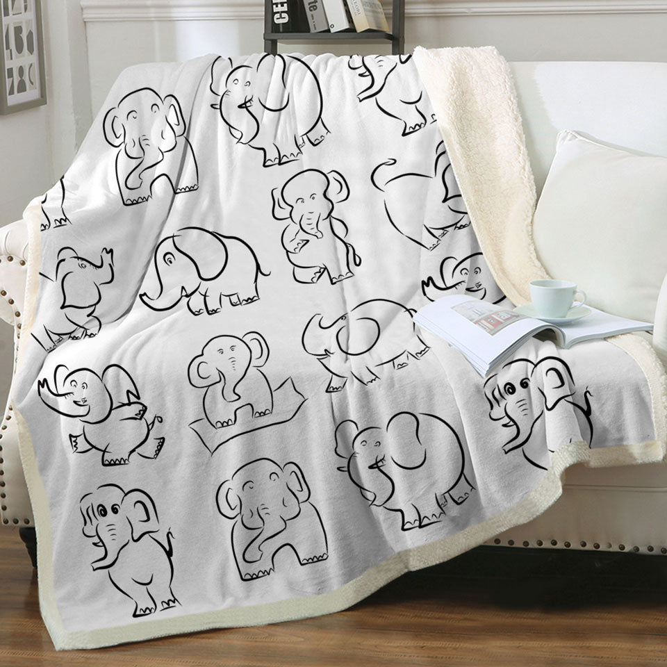 Throws with Elephant Drawing Pattern