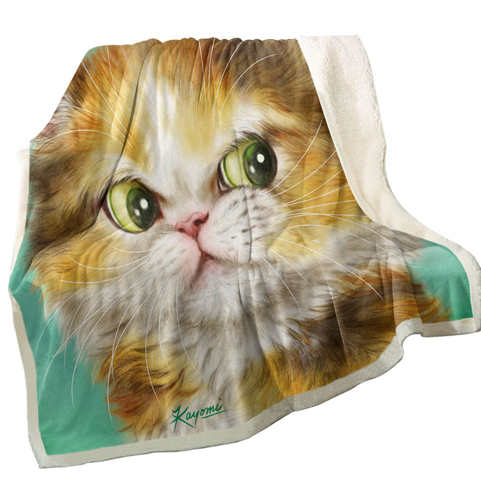 Throws with Green Background Painted Furry Ginger Cat