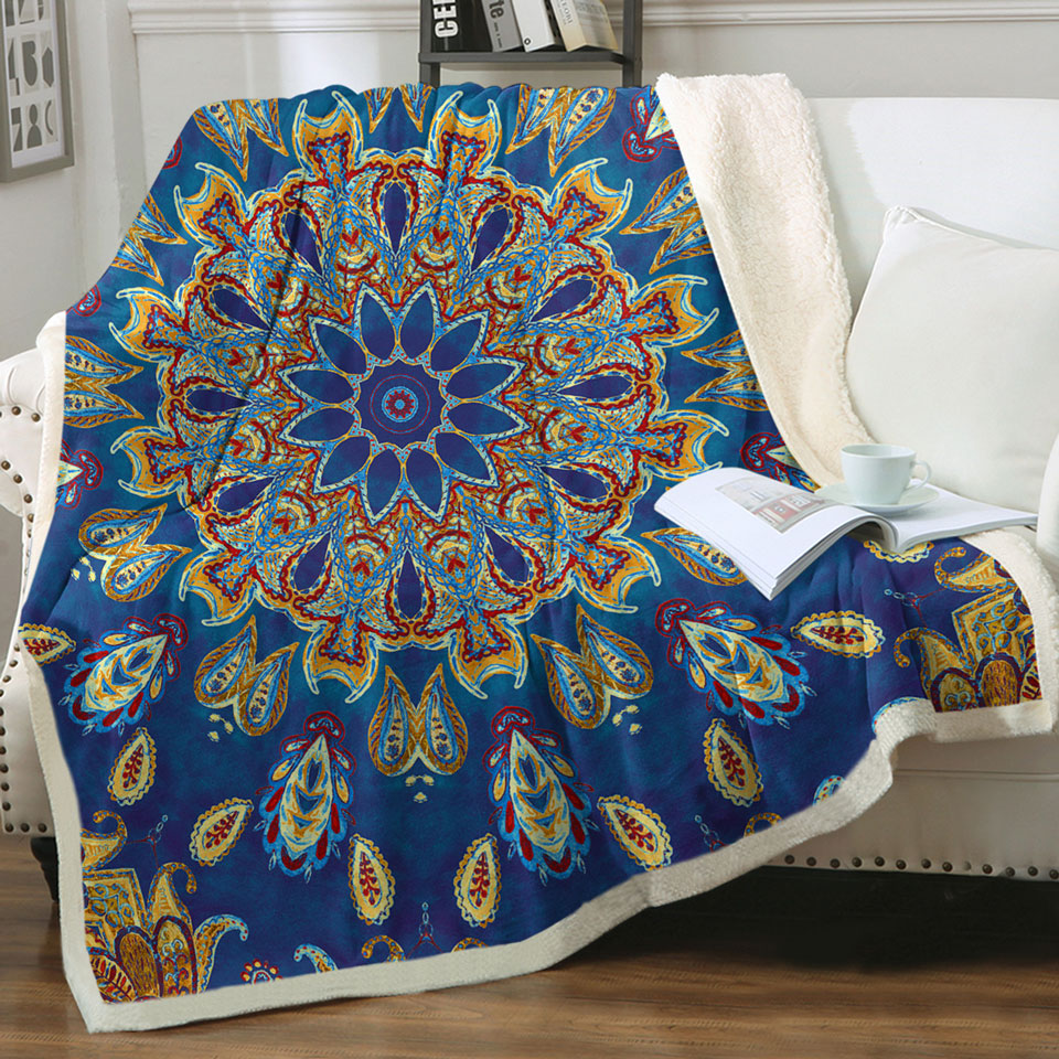 Throws with Red Yellow Blue Oriental Paisley Mandala