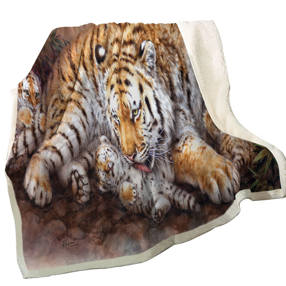 Throws with Wildlife Animal Art Tiger Family in Bamboo Forest