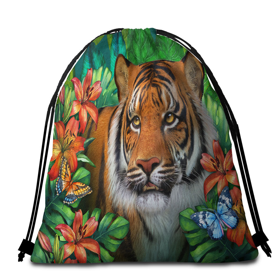 Tiger Beach Bags and Towels Tropical Flowers and Animals Wild Tiger Lily