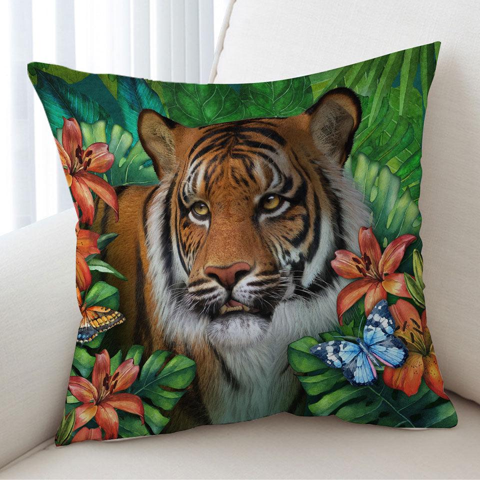 Tiger Cushion Covers Tropical Flowers and Animals Wild Tiger Lily
