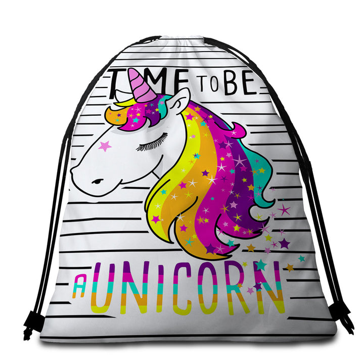 Time to be a Unicorn Girls Beach Towel Bags
