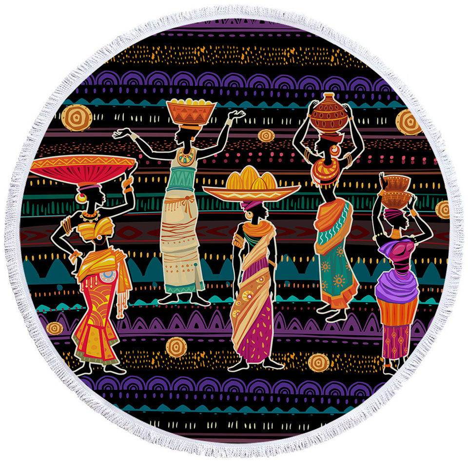 Traditional African Pattern Women Round Beach Towel