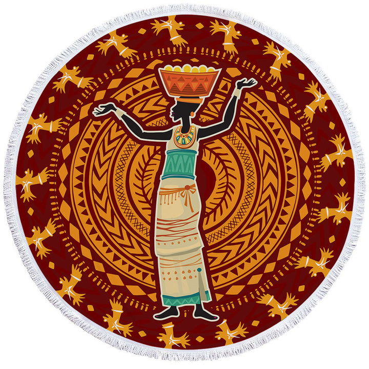 Traditional African Woman Circle Beach Towel