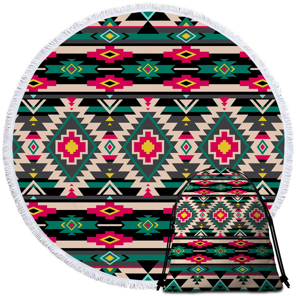 Traditional Aztec Multicolor Round Beach Towels