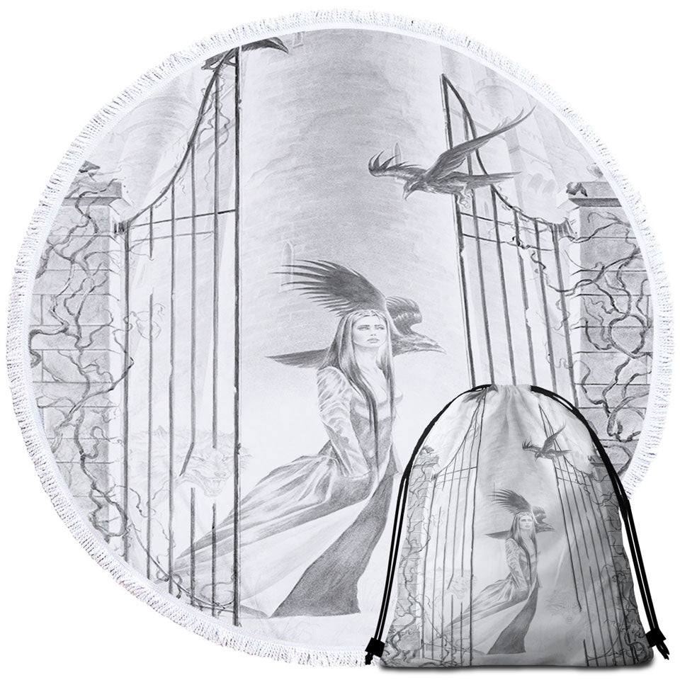 Travel Beach Towel Features Black and White Art Drawing Beauty in Castle