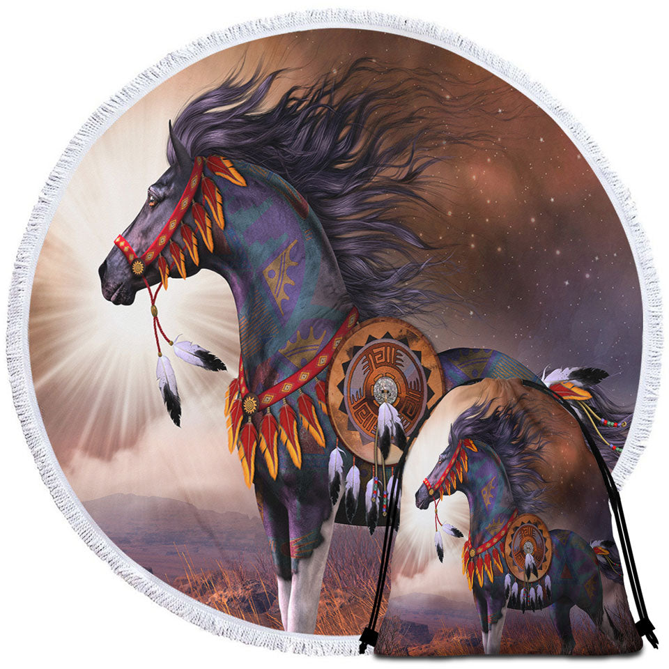 Travel Beach Towel for Cool Wind Walker Attractive Native American Horse
