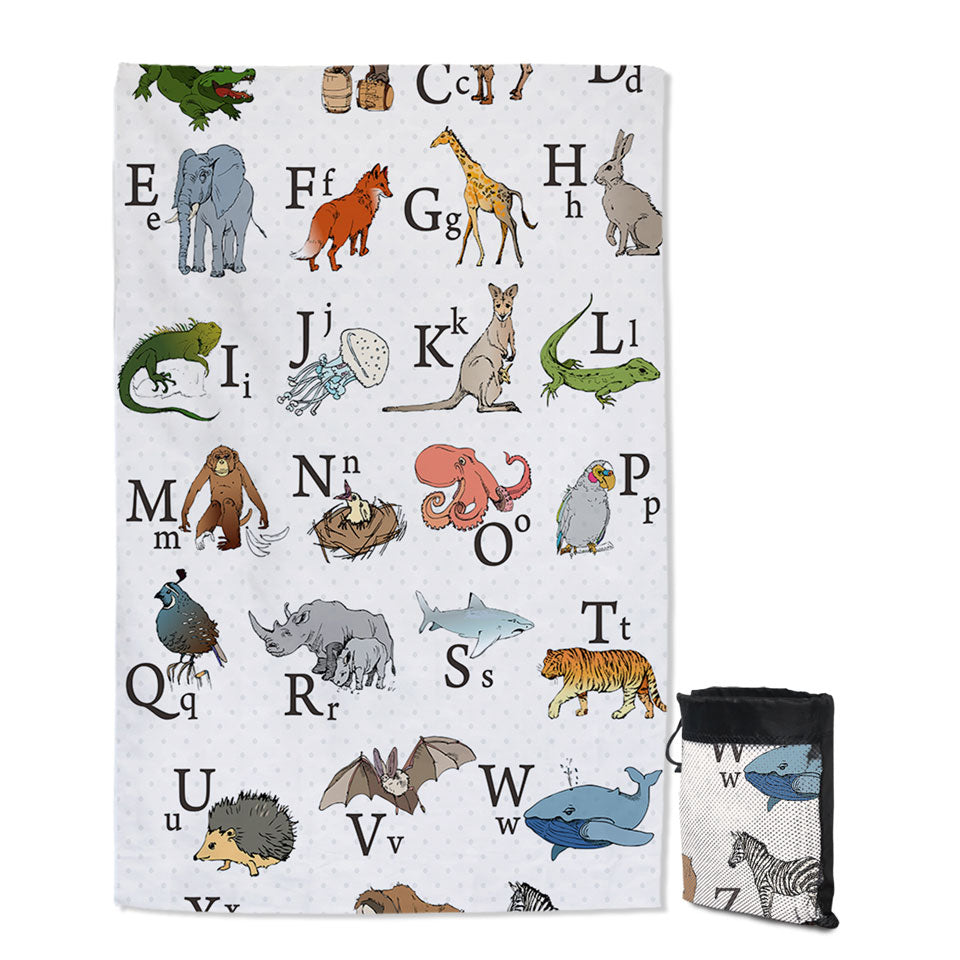 Travel Beach Towel for Kids Animal Alphabet Kids Design