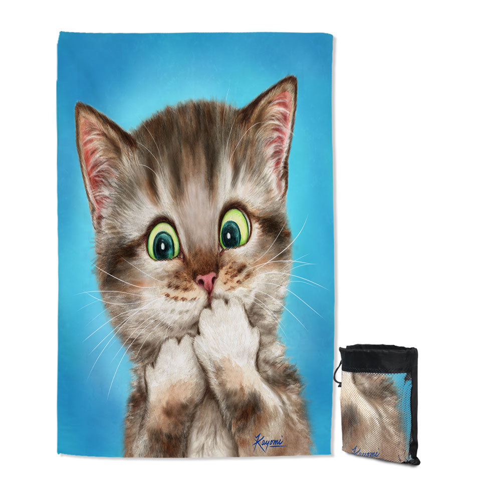 Travel Beach Towel with Adorable Cat Sweet Regretful Kitten