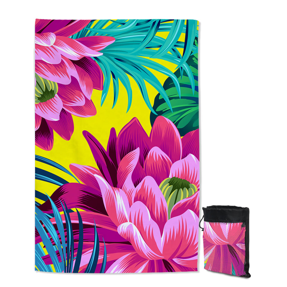 Travel Beach Towel with Colorful Tropical Flowers Design