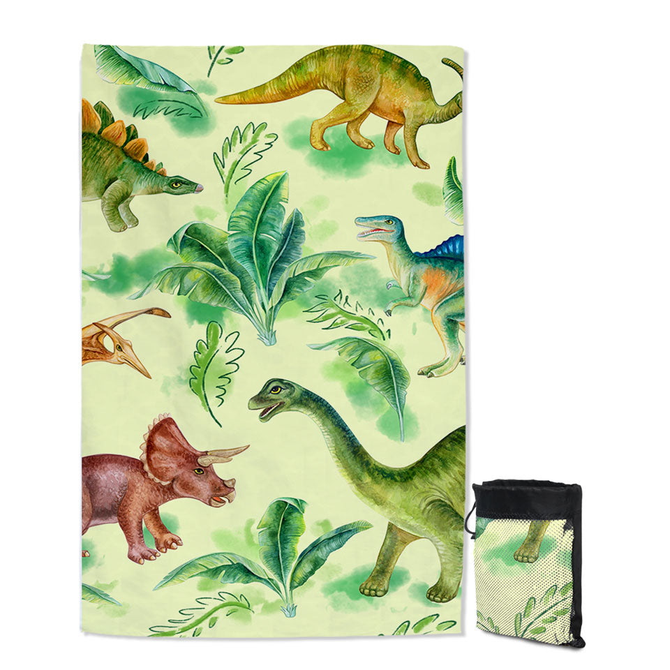 Travel Beach Towel with Dinosaur Drawings for Kids