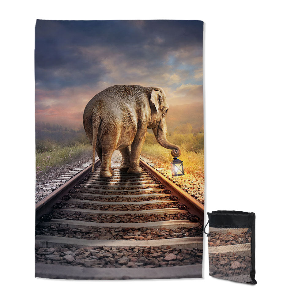 Travel Beach Towel with Elephant Walks on the Track