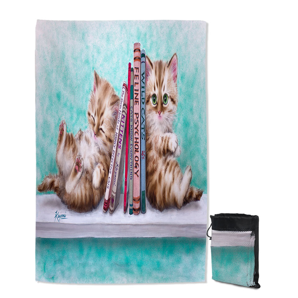Travel Beach Towel with Funny Cute Cats Designs Books and Kittens