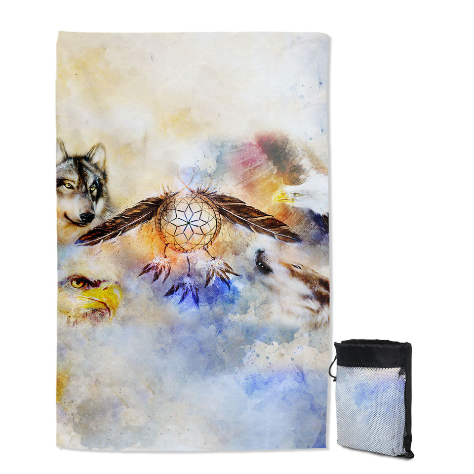 Travel Beach Towel with North American Wildlife and Dream Catcher