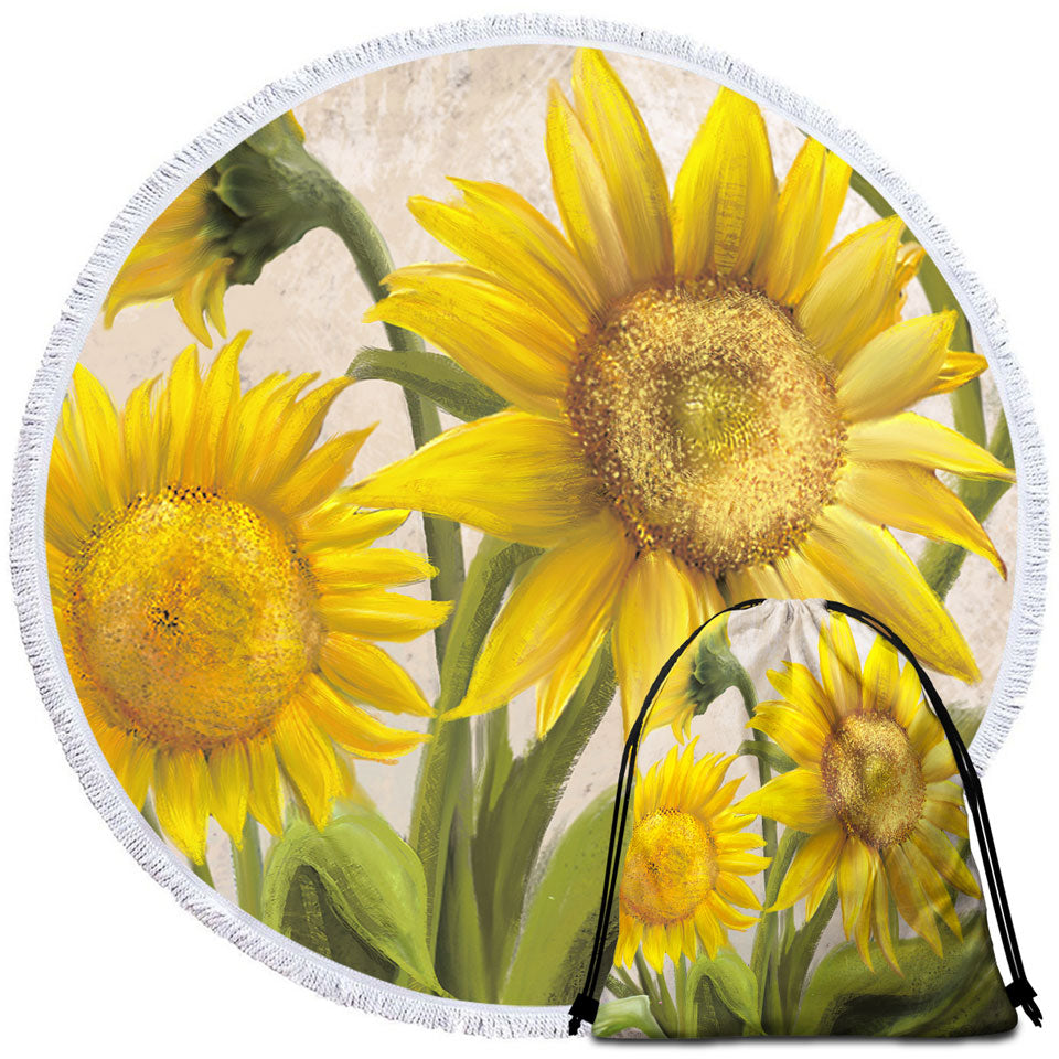 Travel Beach Towel with Sunflowers Art Beautiful Yellow Flowers