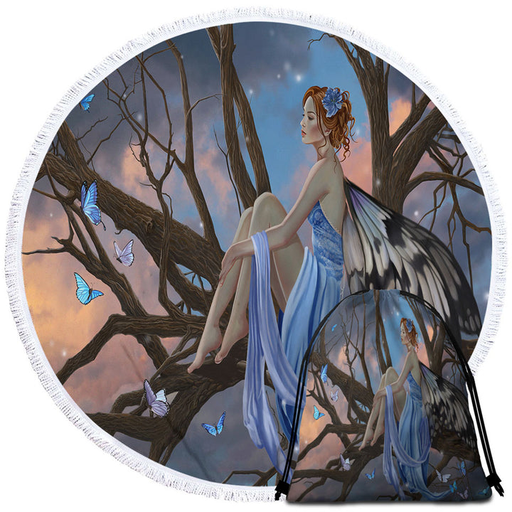 Travel Beach Towel with Sunset Butterflies and the Beautiful Forest Fairy