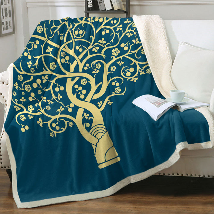 Tree Throw Blanket Golden Yellow Tree over Blue