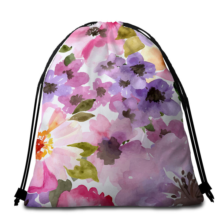 Trendy Bags for Beach Towels Water Colored Flowers