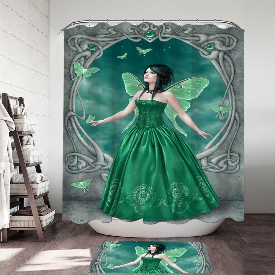 Trendy Shower Curtains with Butterflies and Green Emerald Butterfly Girl