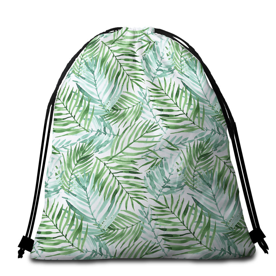 Tropical Beach Towel Bags Green Palm Leaves