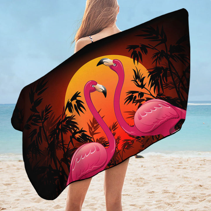 Tropical Beach Towels Sunset Flamingos