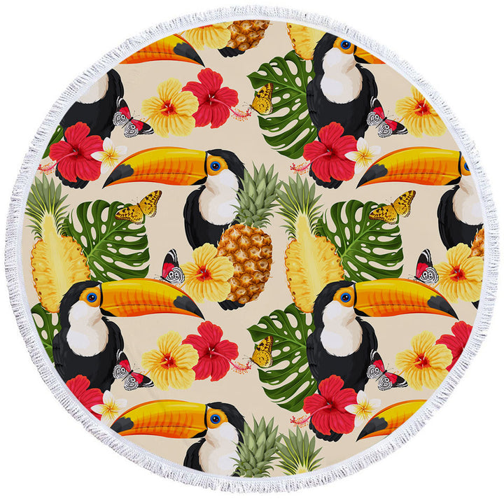 Tropical Beach Towels Toucans Tropical Flowers and Pineapple