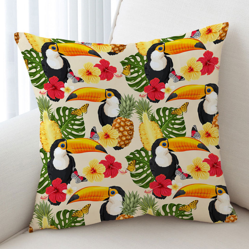 Tropical Cushions Covers Toucans Tropical Flowers and Pineapple