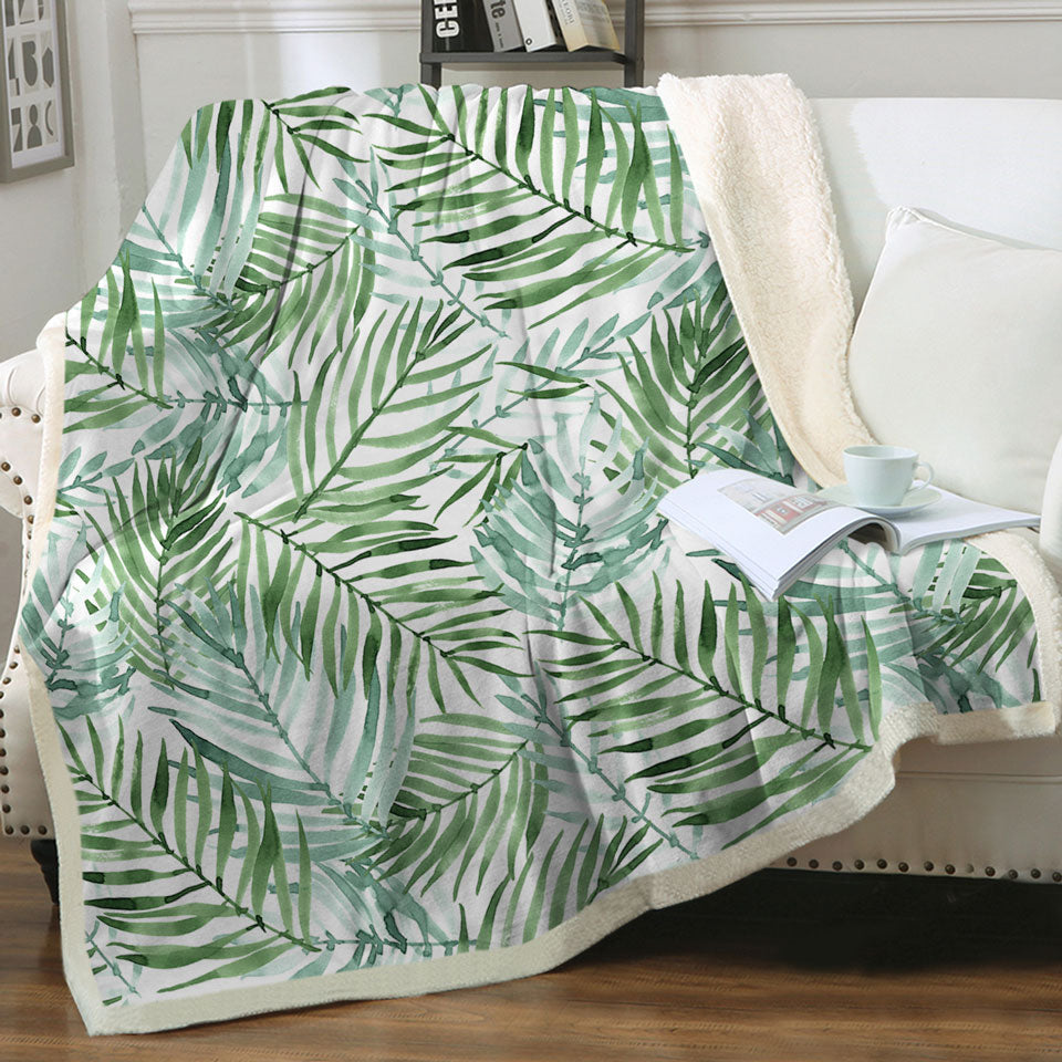 Tropical Decorative Blankets Green Palm Leaves