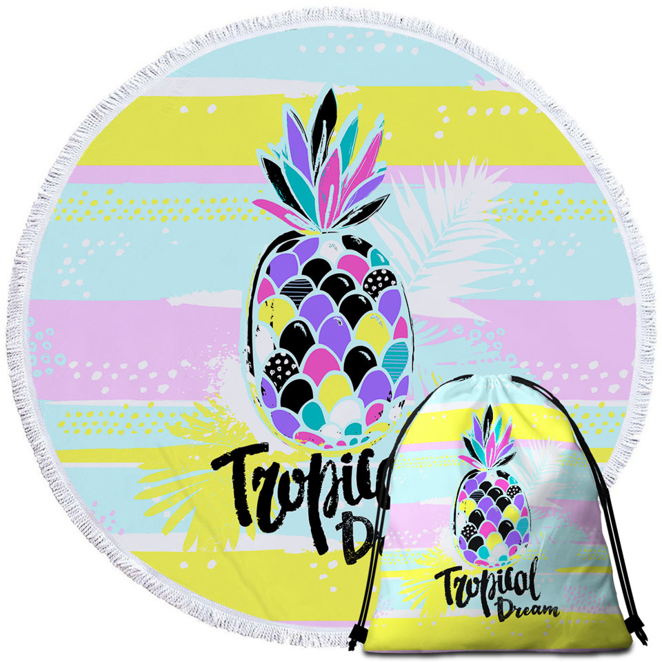 Tropical Dream a Multi Colored Pineapple Round Beach Towel