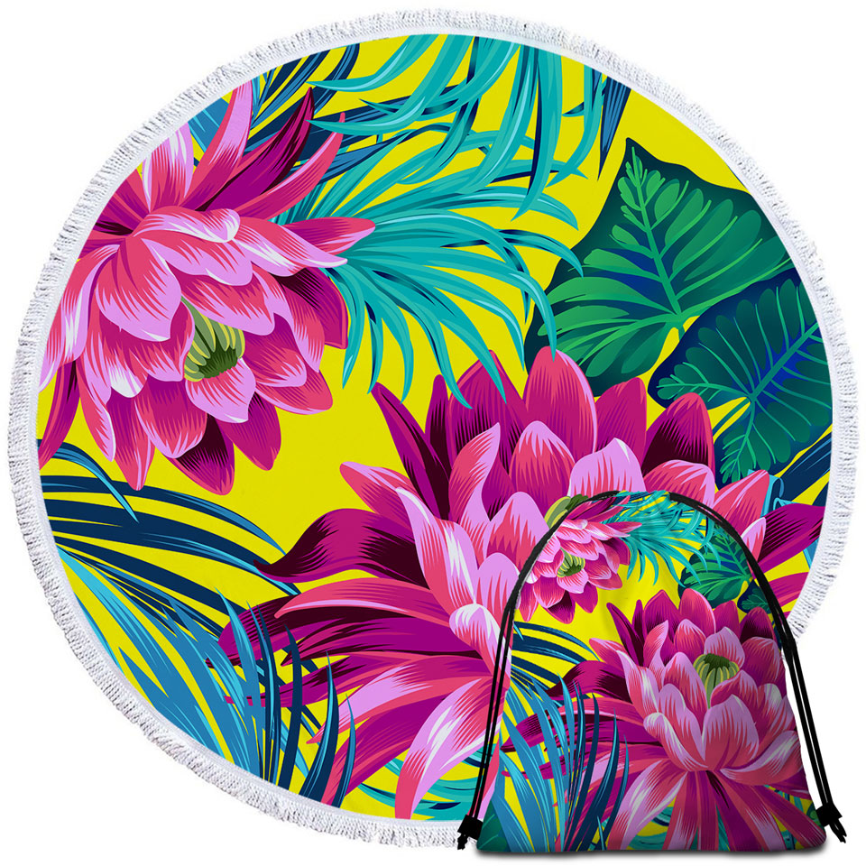 Tropical Flowers Round Towel