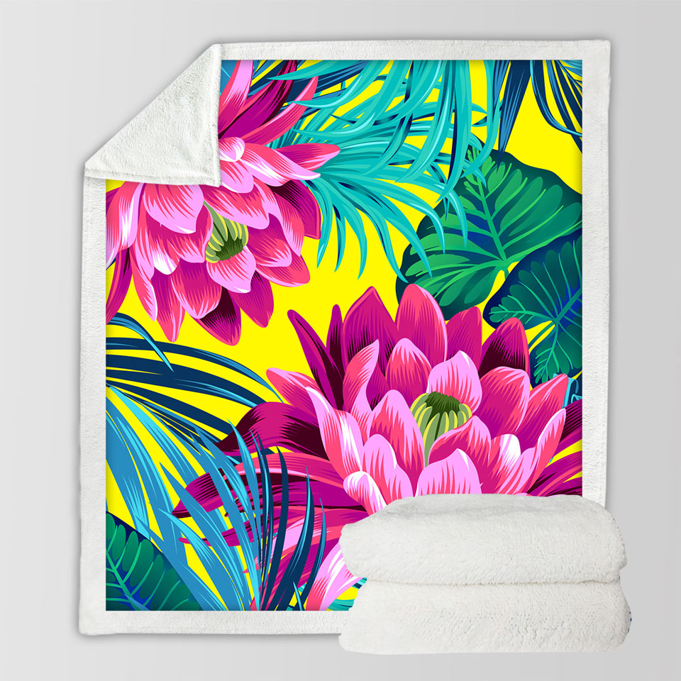 Tropical Flowers Sherpa Blanket