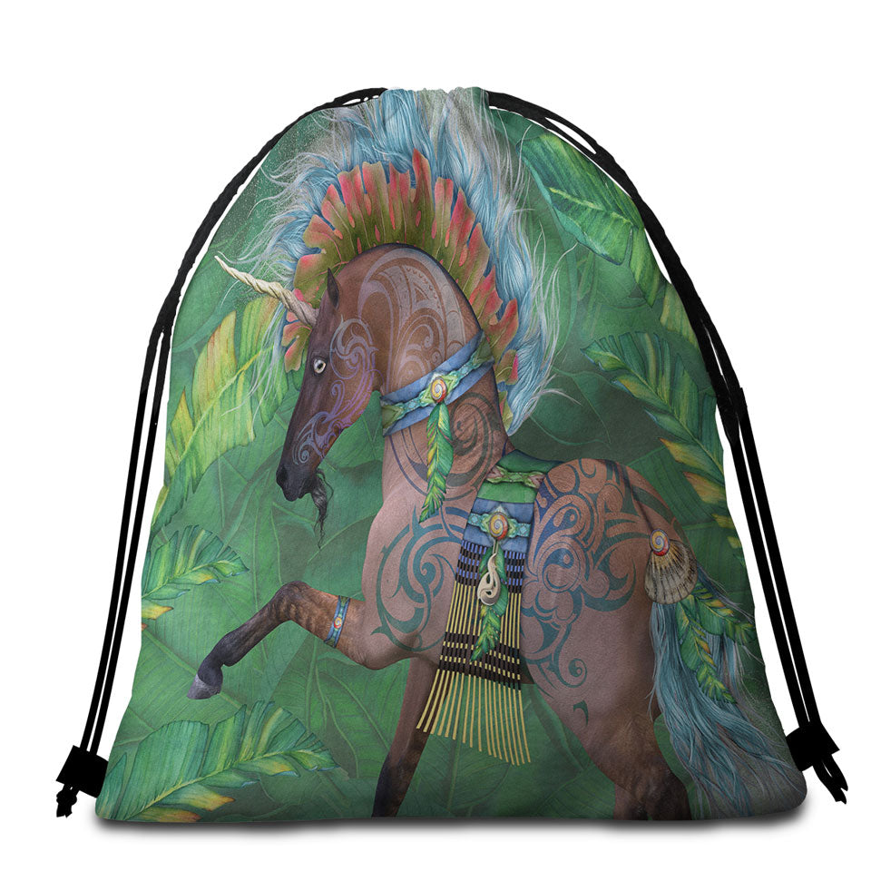 Tropical Leaf Beach Towel Bags Rawiri Unicorn