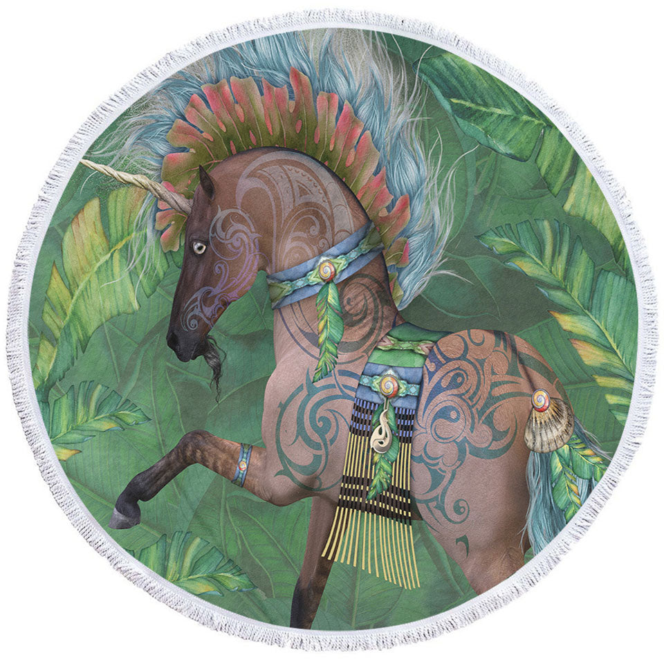 Tropical Leaf Round Beach Towel Rawiri Unicorn