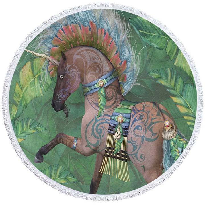 Tropical Leaf Round Beach Towel Rawiri Unicorn