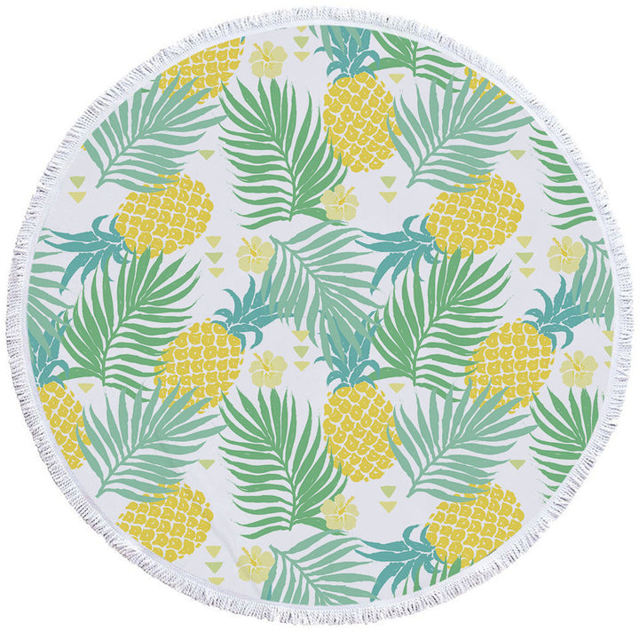 Tropical Mood Pineapple and Leaves Circle Beach Towel