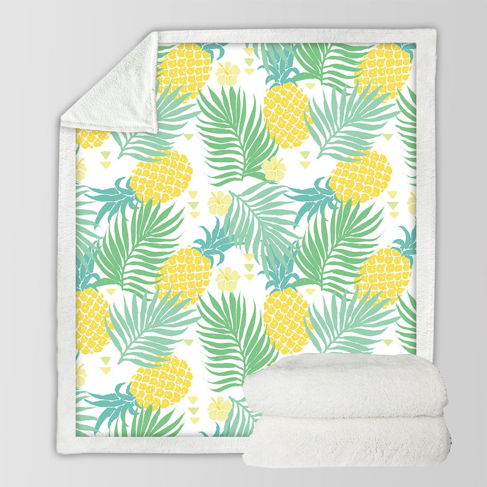 Tropical Mood Pineapple and Leaves Fleece Blankets