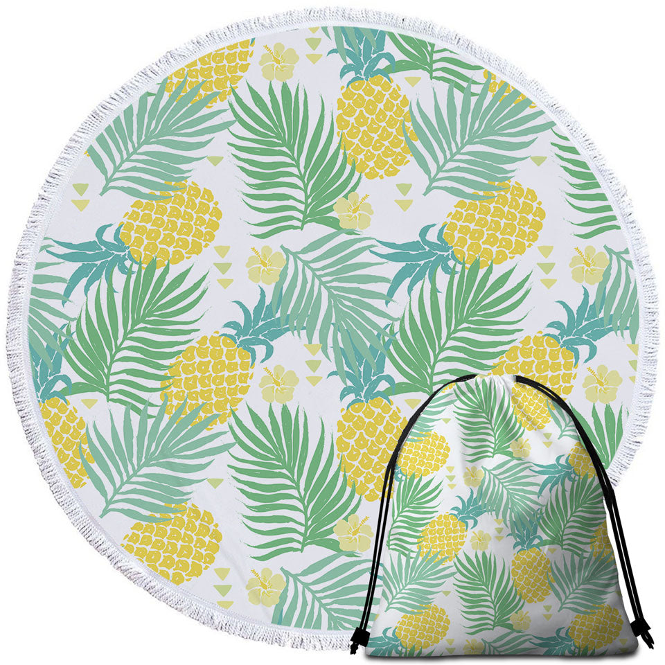 Tropical Mood Pineapple and Leaves Round Beach Towel