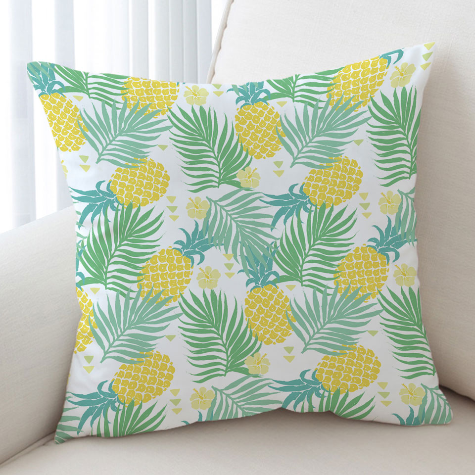 Tropical Mood Pineapple and Leaves Throw Pillow
