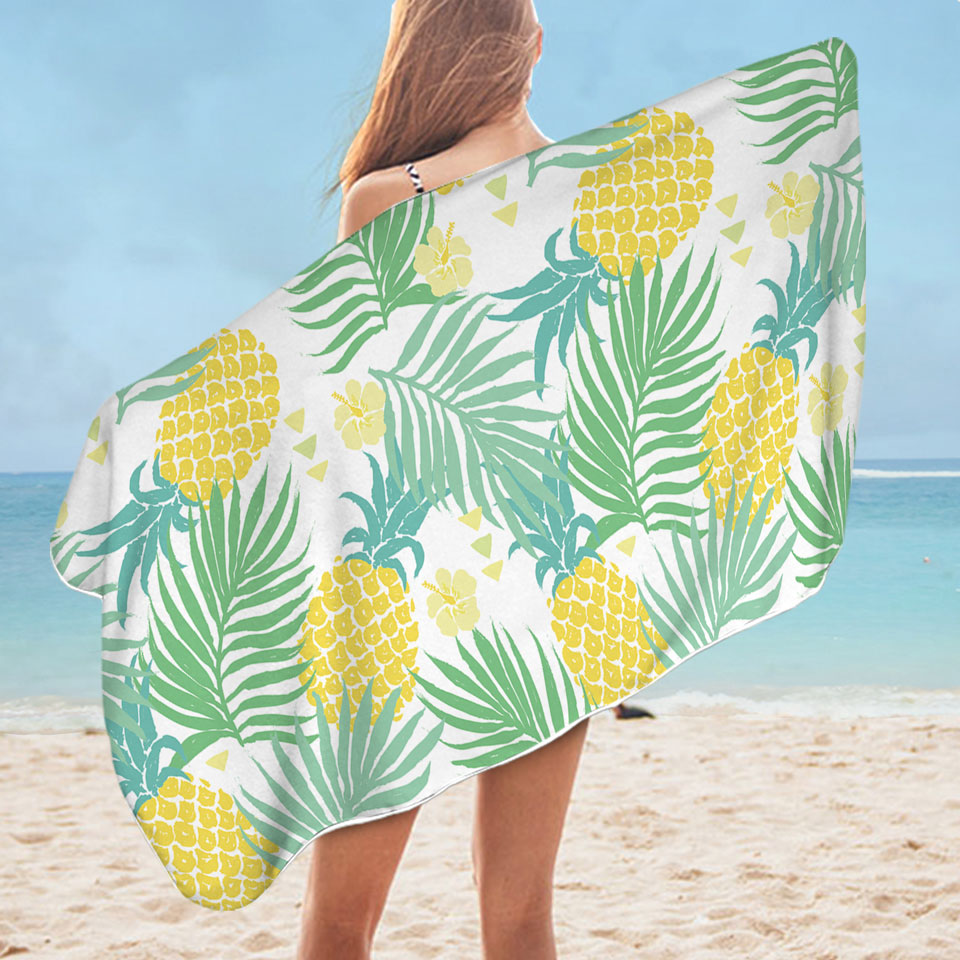 Tropical Mood Pineapple and Leaves Travel Beach Towel
