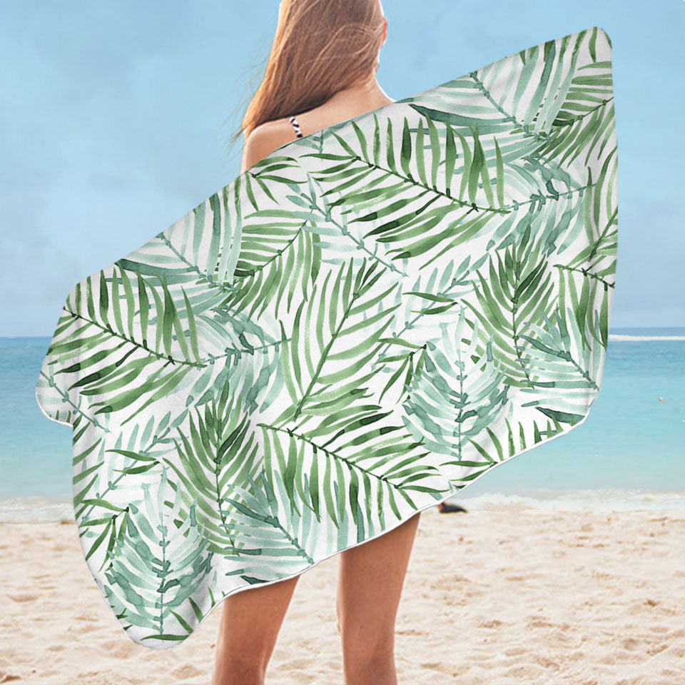 Tropical Pool Towels Green Palm Leaves