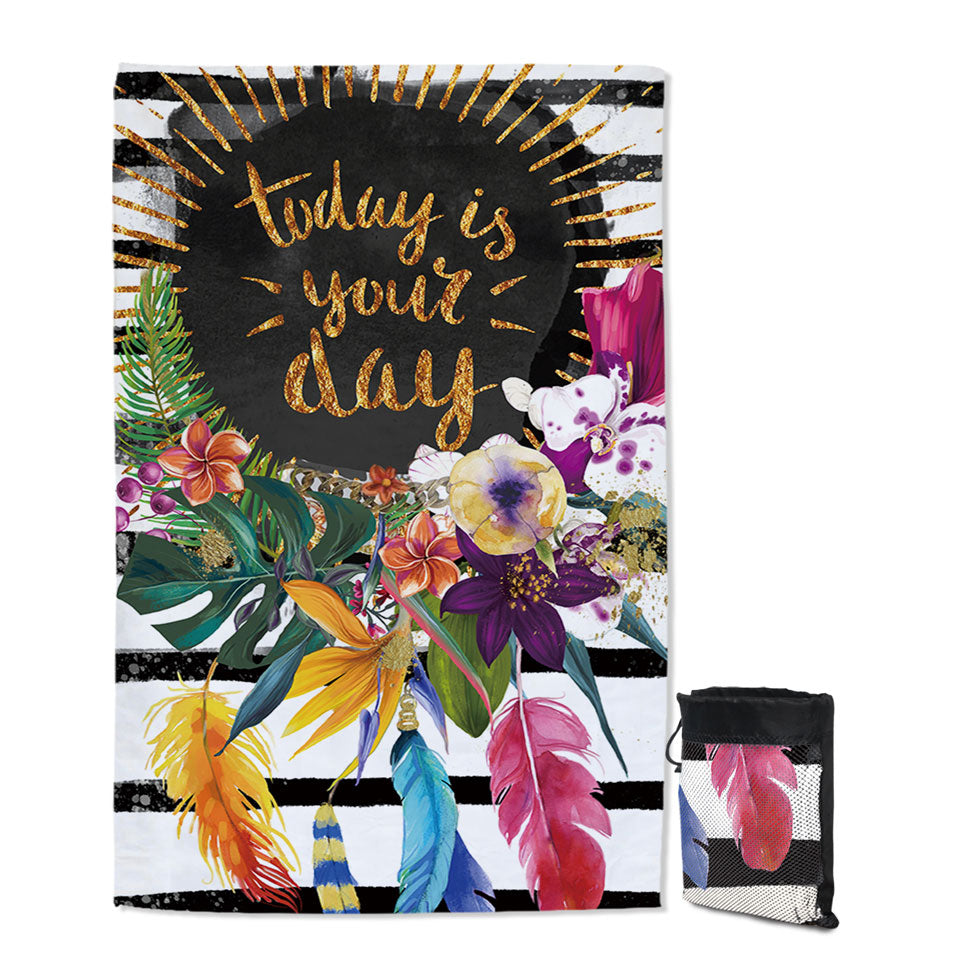 Tropical Quick Dry Beach Towel with Flowers Encouragement